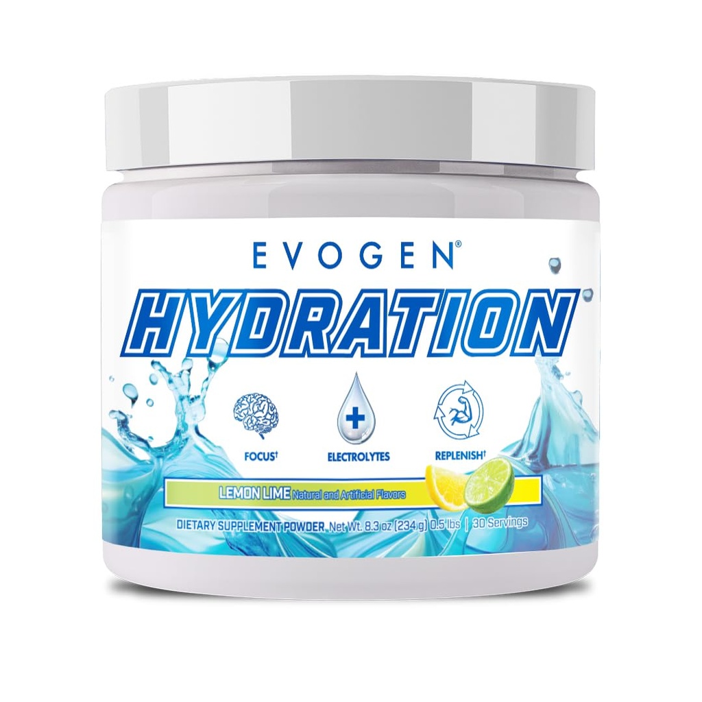 Hidratación de Evogen - Electrolitos de Espécimen completo Polvo ← Sugar-Free Electrolyte Suplemento de Polvo para Hidratación, Energía y Recuperación TENIDO Agua de coco, B Vitaminas, Potasio ANTE Limo de limón ANTE 30 Servimientos