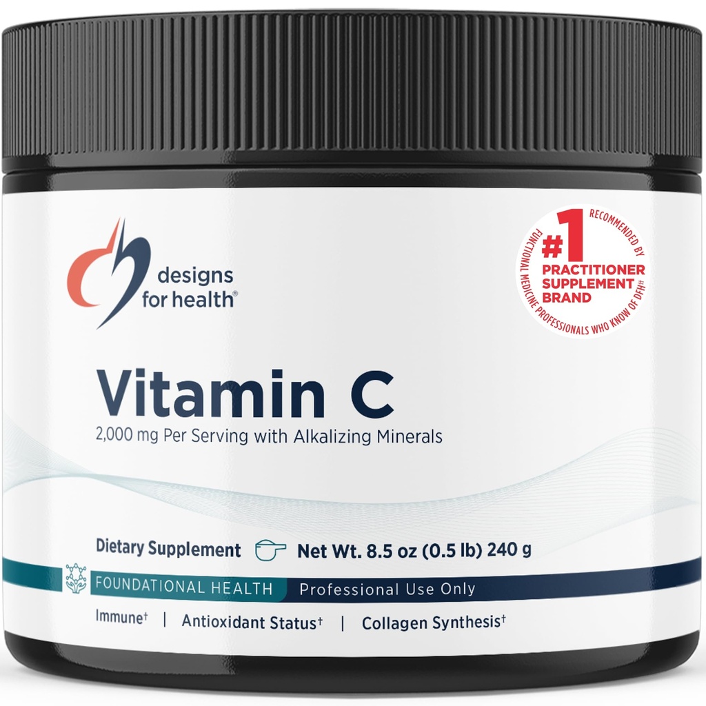 Designs for Health Buffered Vitamin C Powder 2000mg - Powdered Vitamin C (Ascorbic Acid) for High Dosing with Alkalizing Minerals to Be Gentle on The Stomach - Non-GMO Drink Mix (80 Servings / 240g)