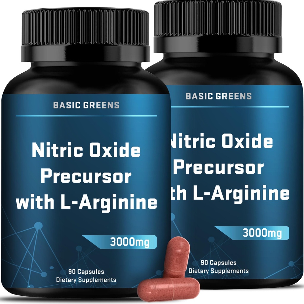 L-Arginina 3000mg Nitric Oxide Suplemento para Hombres y Mujeres – Capsules no vegetarianos con punta de remolacha para la circulación, resistencia, energía, resistencia, rendimiento y soporte de entrenamiento – 90 caps
