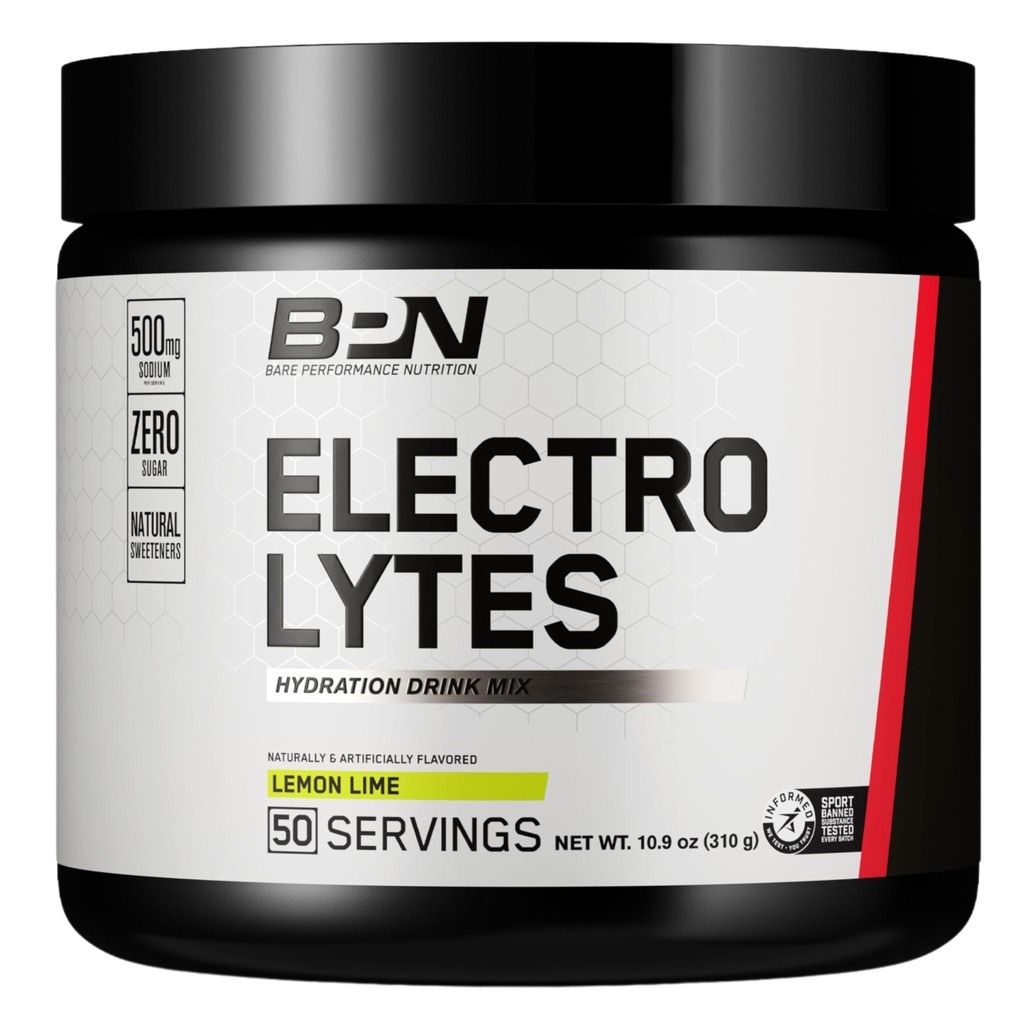 BARE PERFORMANCE NUTRITION BPN Electrolytes Hydration Drink Mix ¦ Sugar Free Electrolyte Powder TEN 500mg Sodium per Serving TEN Naturally Sweetened ← Lime Lemon, 50 Servings