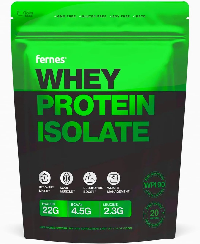 100% Grass-Fed Whey Protein Isolate Powder for Women &amp; Men 22g con 4.5g BCAAs Non-GMO Hormone-Free No Artificials Keto Clean & Pure Low Lactose WPI 90 for Superior Digestibility - 20 Servings