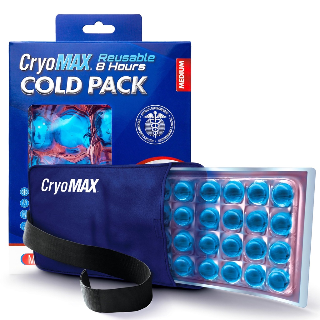 Cryo-Max Cold Pack, 8 horas Reutilizable paquete de hielo para codos, rodillas, cuello + más, medio, 6" x 12" (1 conde)