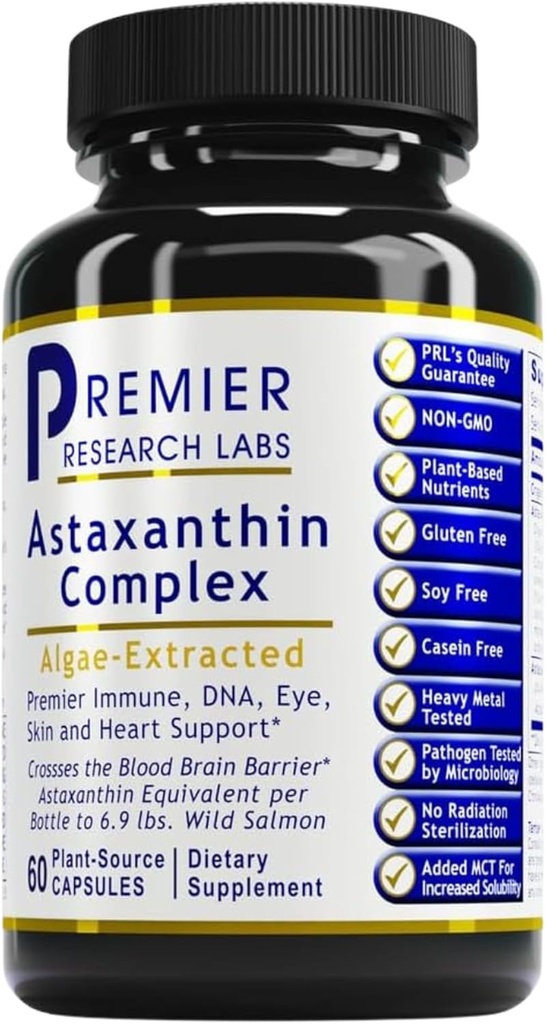 Premier Research Labs Premier Astaxanthin Complex - Astaxanthin Supplements, Astaxanthin 4mg per Capsule, Fuente de Algae, Antioxidant Support for Women &amp; Men - 60 Vegetarian Capsules