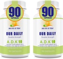 Nuestros Vites diarios ADK 10 doble fuerza (10,000 iu) vitaminas A1, D3 &amp; K2 (como MK7) - Fisiciana bonificación &amp; soporte del sistema inmunológico - Gluten libre, no GMO - 180 cápsulas vegetarianas