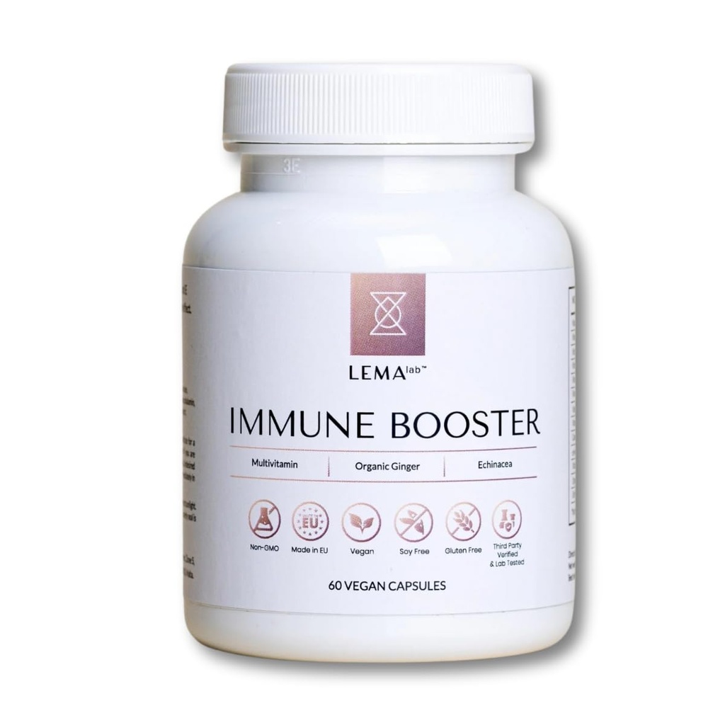 LEMAlab Immune Booster – 60 cápsulas Vegan – B-Complex, Vitamina C &amp; E, Ginger ecológico &amp; Echinacea – Fórmula Antioxidante – Soporta Función Immune & Energy Metabolism