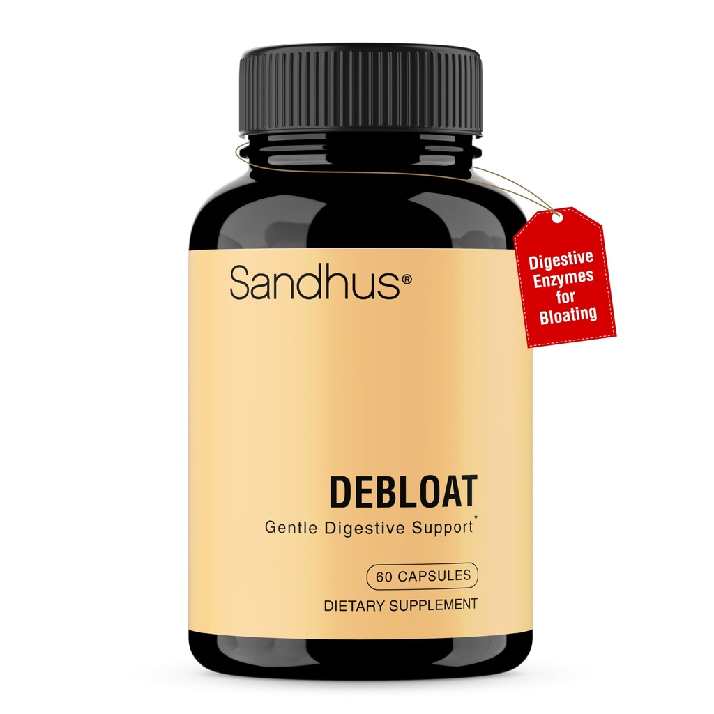 Sandhu's Debloat Digestive Enzymes Capsules | Helps Ease Bloating and Water Retention | Multi-Enzyme Complex With Ginger, Dandelion & Fennel | Fast Acting Support Supplement for Women & Men | 60 Count