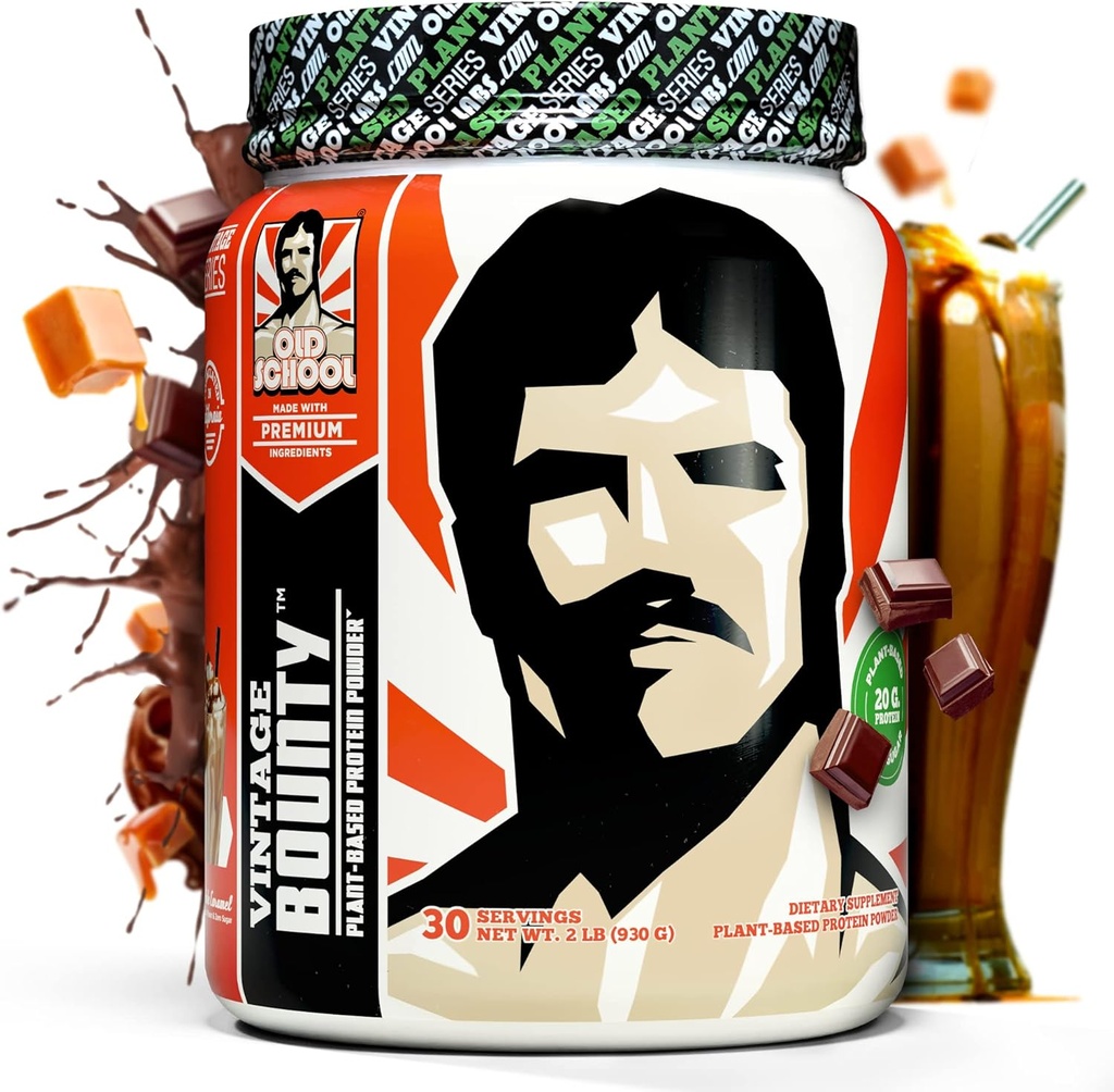 Vintage Bounty - Plant Based Vegan Protein Powder, Post-Workout & Recovery – Pea, Brown Rice, Pumpkin Seed & Sunflower Seed Protein – Smooth Delicious Chocolate Caramel Flavor, 2 lbs.