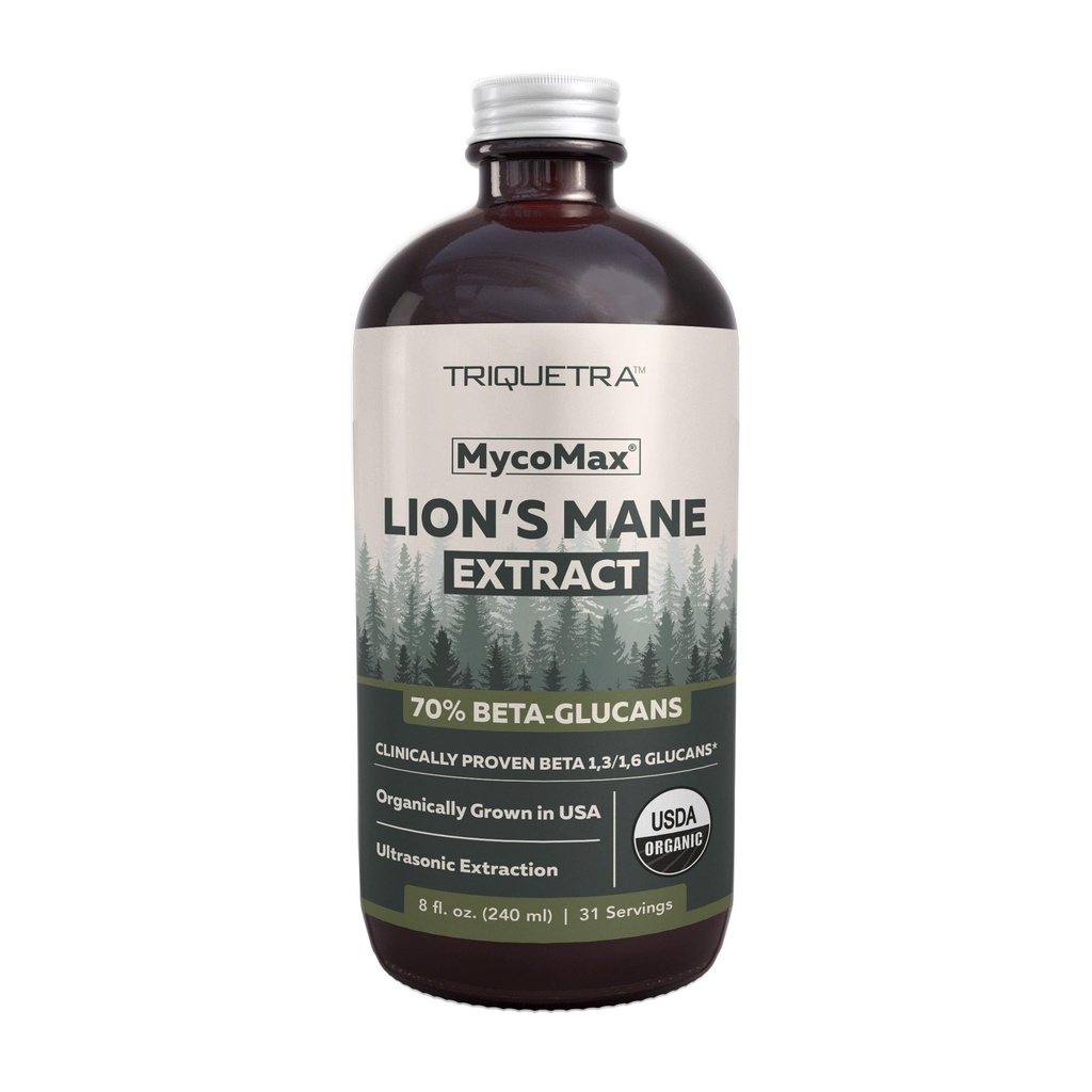 MycoMax Lions Mane Extract - 70% Beta Glucans, Max Potency Organic Lions Mane Supplement, US Grown + Ultrasonic Extraction - 500 mg per serving - Mental Clarity, Focus and Memory - 8 oz.