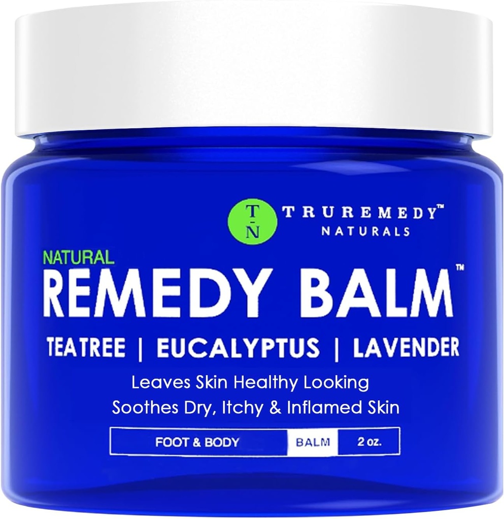 Truremedy Naturals Remedy Balm with Tea Tree Oil, 2 oz - Soothing Moisturizer for Rough Areas - Nourishing Foot and Body Balm with Tea Tree, Lavender, and Eucalyptus