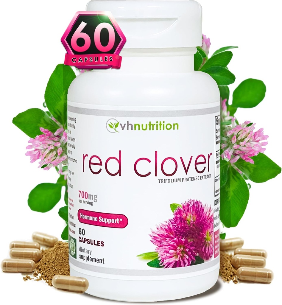 VH Nutrition RED Clover | 700mg Trifolium Pratense Extract | Hormone Balance* and Menopause Support* for Women | Natural Relief for Hormonal Fluctuations and Overall Well-Being | 60 Capsules