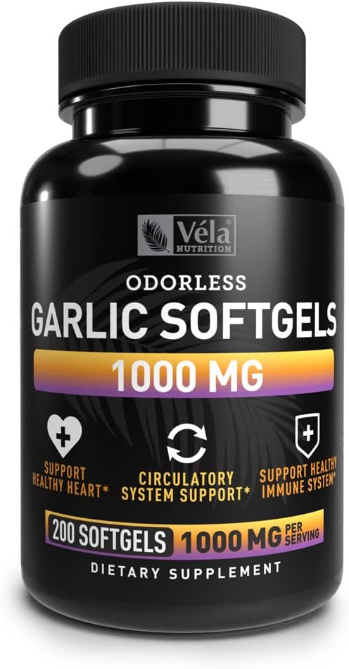 Odorless Garlic Supplement | 1,000 mg per Serving | Support Heart Health, Circulation, and Immune System | GMP Certified, Non-GMO, 3rd Party Tested | 200 Capsules