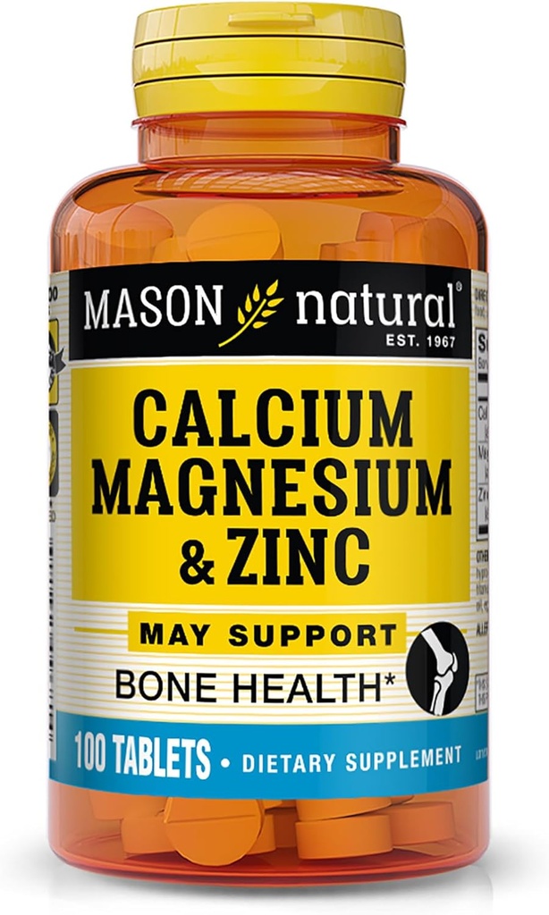 Magnesio de calcio natural de Mason " Zinc " , 100, Suministro de Días, soporta la salud de huesos normales " , 1 paquete