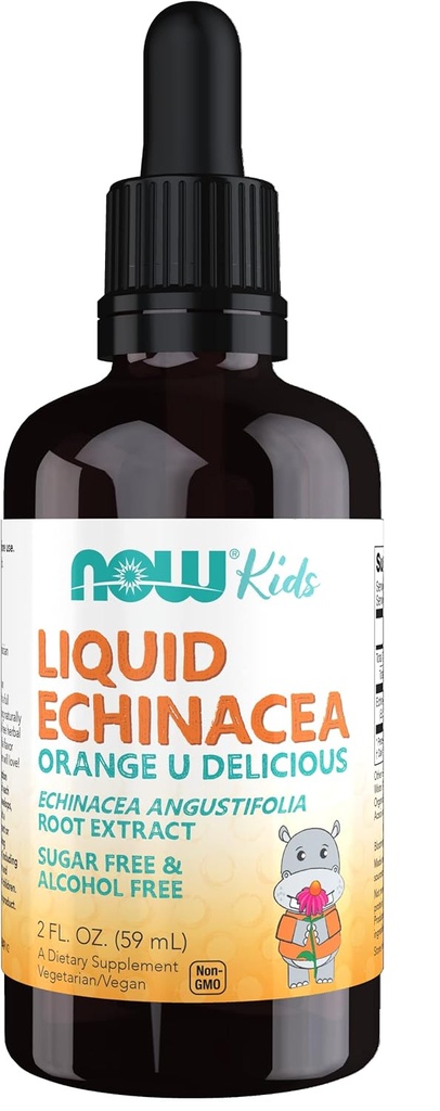 AHORA Suplementos de alimentos, Echinacea líquido para niños con gotero, soporte de sistema inmunitario, Formulado para niños, 2 Fl Ounce, el embalaje puede variar
