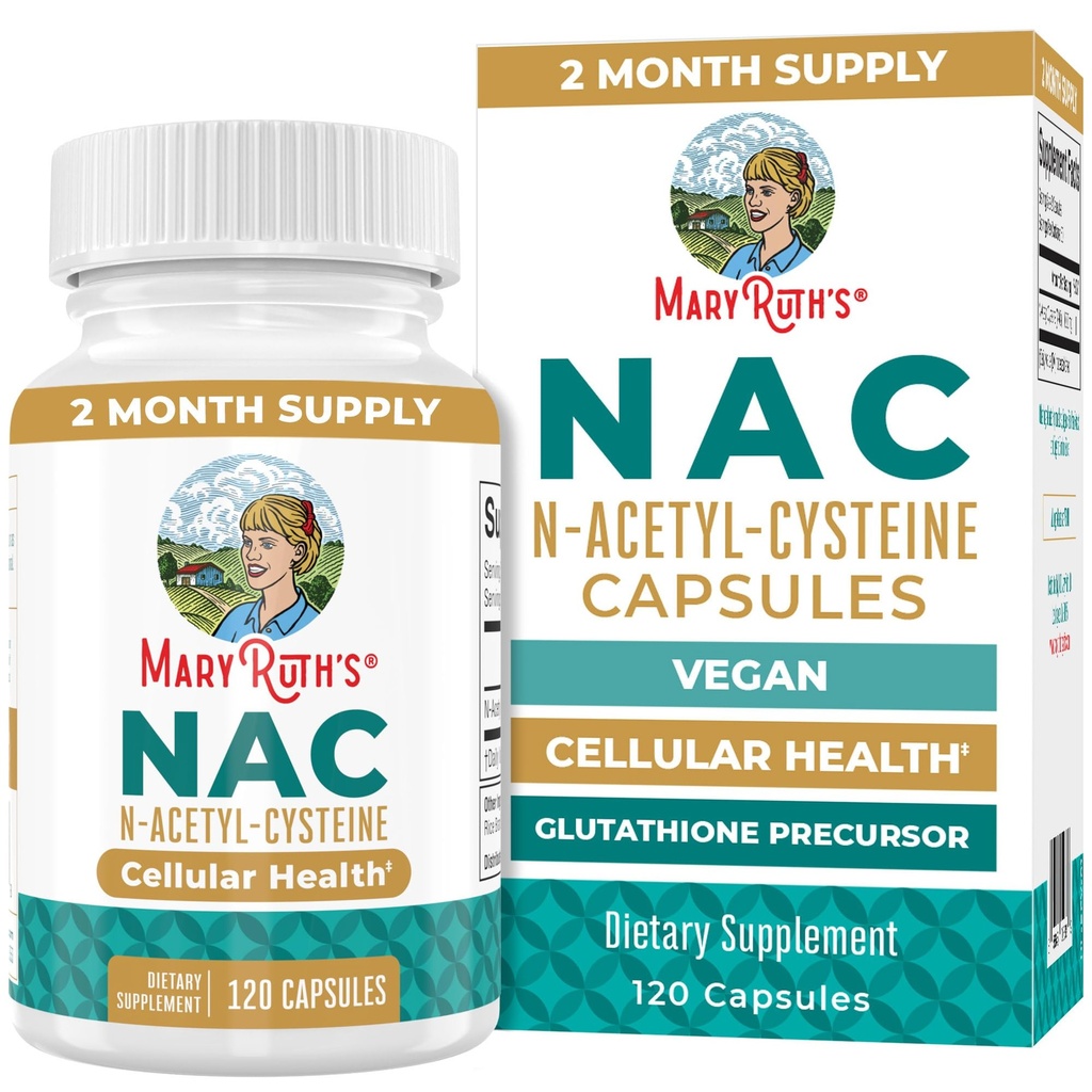MaryRuth Organics NAC Suplemento N-Acetyl Cysteine TENIDO 2 Mes de Suministro TEN NAC 1000mg por Serving ANTE Vegan Capsules ANTE Gluthamine Precursor TEN Amino Acid TENIDO NO-GMO TEN Gluten Free TEN 120 Conde ANTE 60 Servings