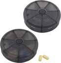 Organizador semanal portátil de píldoras de 7 días Container, caja redonda de píldoras Viajes Friendly, Caja de recordatorio semanal de píldoras, vitamina libre de BPA, suplemento, aceite de pescado, Planificador de medicamentos (Negro)