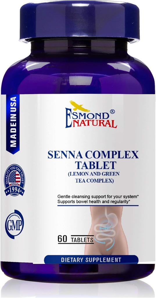 (3 Pack) Esmond Natural: Senna Complex Tablet - Lemon & Green Tea (Bowel Health, Cleansing & Regularity), GMP, Natural Product Assn Certified, Made in USA - 620mg, 180 Tablets