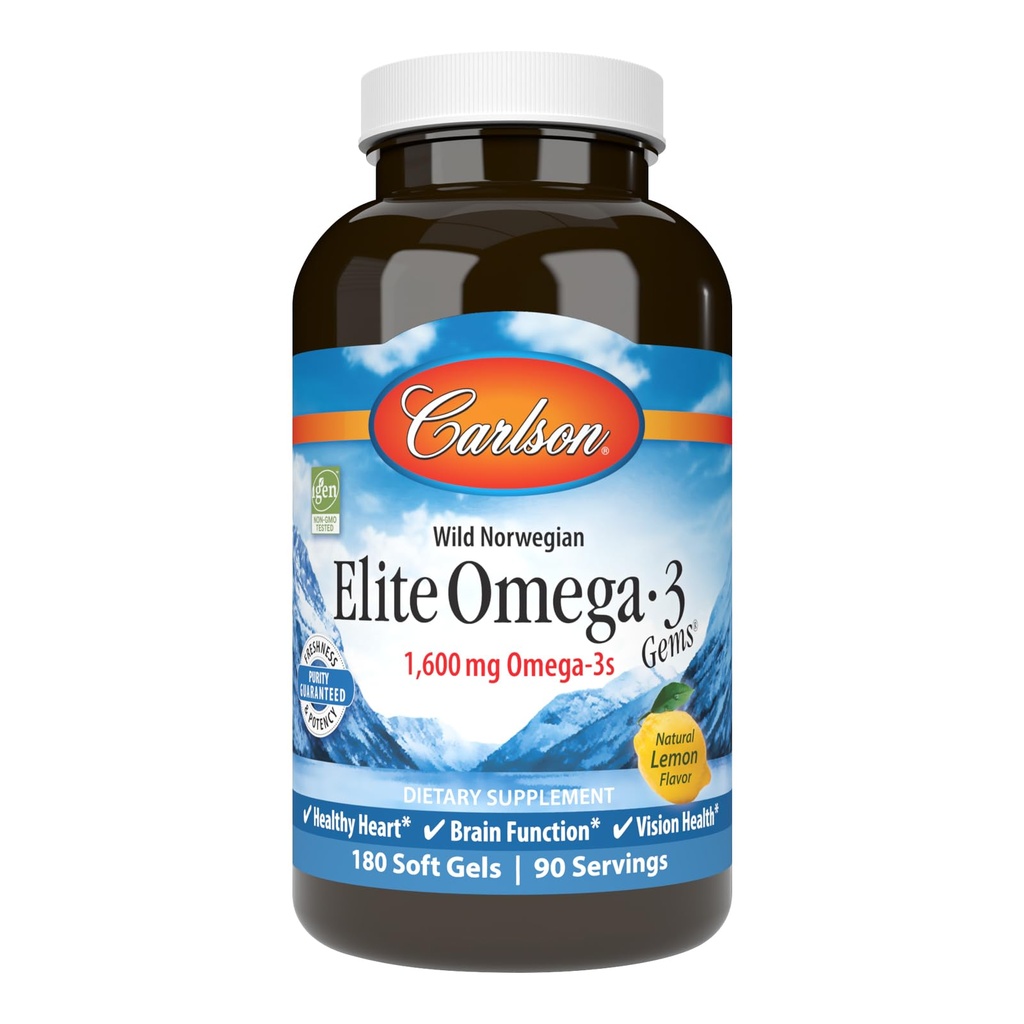 Carlson Labs Elite Omega-3 Gems Fish Oil 1250mg, 180 Softgels