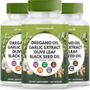 Oregano Aceite Ajo Extracto Hoja de Oliva Negro Semilla Astragalus - Immune Apoyo Suplemento para Mujeres y Hombres- 180 Conde