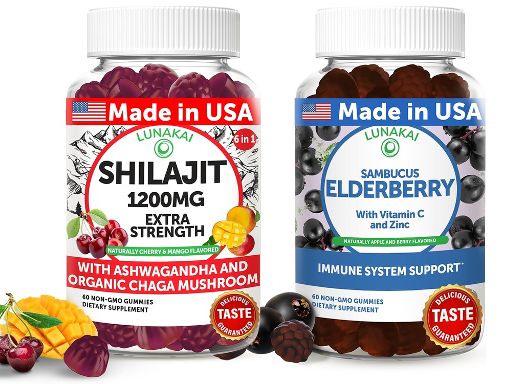 Lunakai USA Made Shilajit " Elderberry Gummies Bundle – Energy and Immune Support – Non-GMO " Delicious