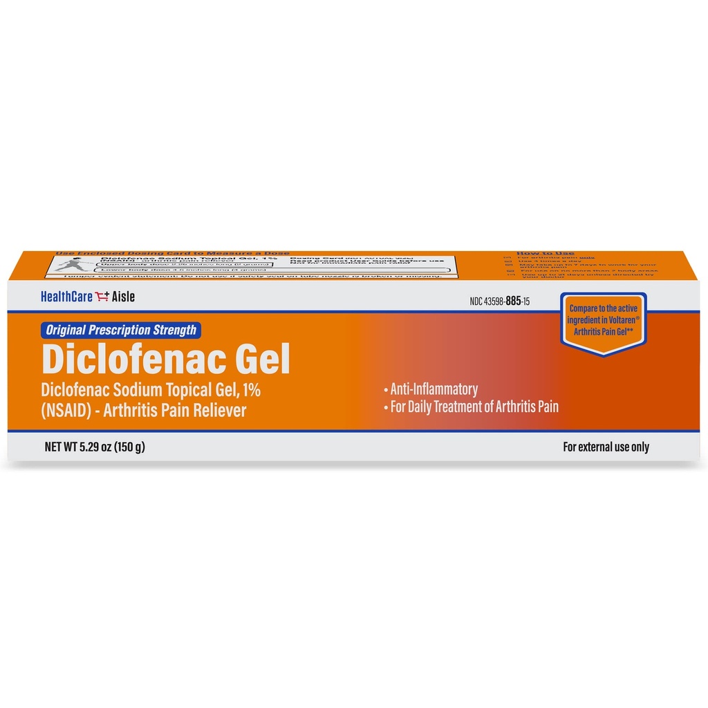 HealthCareAisle Diclofenac Gel, 1%, Arthritis Pain Relief - 150 g tubo - Original Prescription Strength (NSAID)