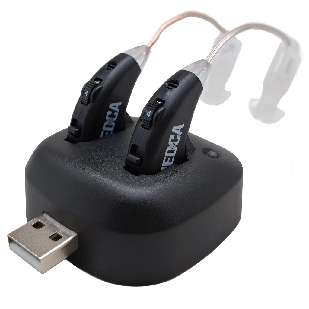 Amplificadores de Audición Digital - Amplificador de Sonido Personal BTE recargable con muelle USB, detrás de los dispositivos de mejora de Audición del oído con larga vida de batería, Negro