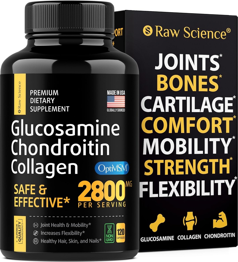 Glucosamina Chondroitin MSM Capsules - Suplemento de Apoyo Conjunto para Adultos, 2800 mg Triple Strength Vitaminas: Glucosamine HCL, Condroitin Sulfate with OptiMSM - Reduce el Descomfort Conjunto, 120 cápsulas