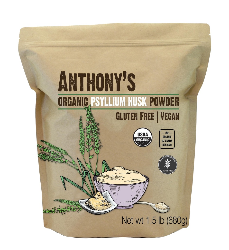 Anthony Psyllium Husk Powder, 1.5 lb, Gluten Free, Non GMO, Finely Ground, Keto Friendly