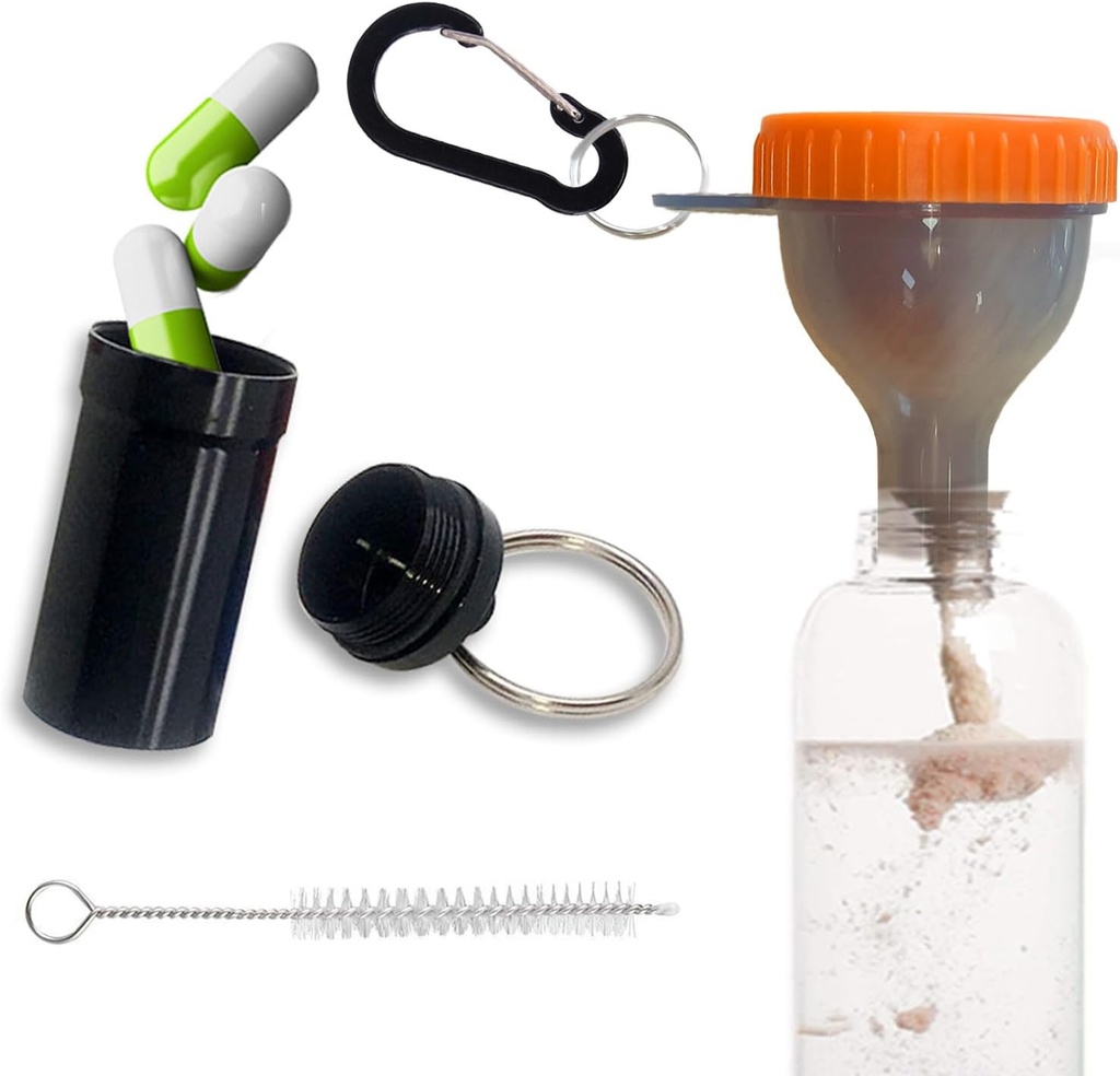 Protein Funnel Set Travel Protein Powder Containers with 1 Carabiner 1 Brush and 1 Mini Pocket Pill Box Reinforced to Prevent Spills Gym Pre-Workout Supplement Orange Powder Funnels
