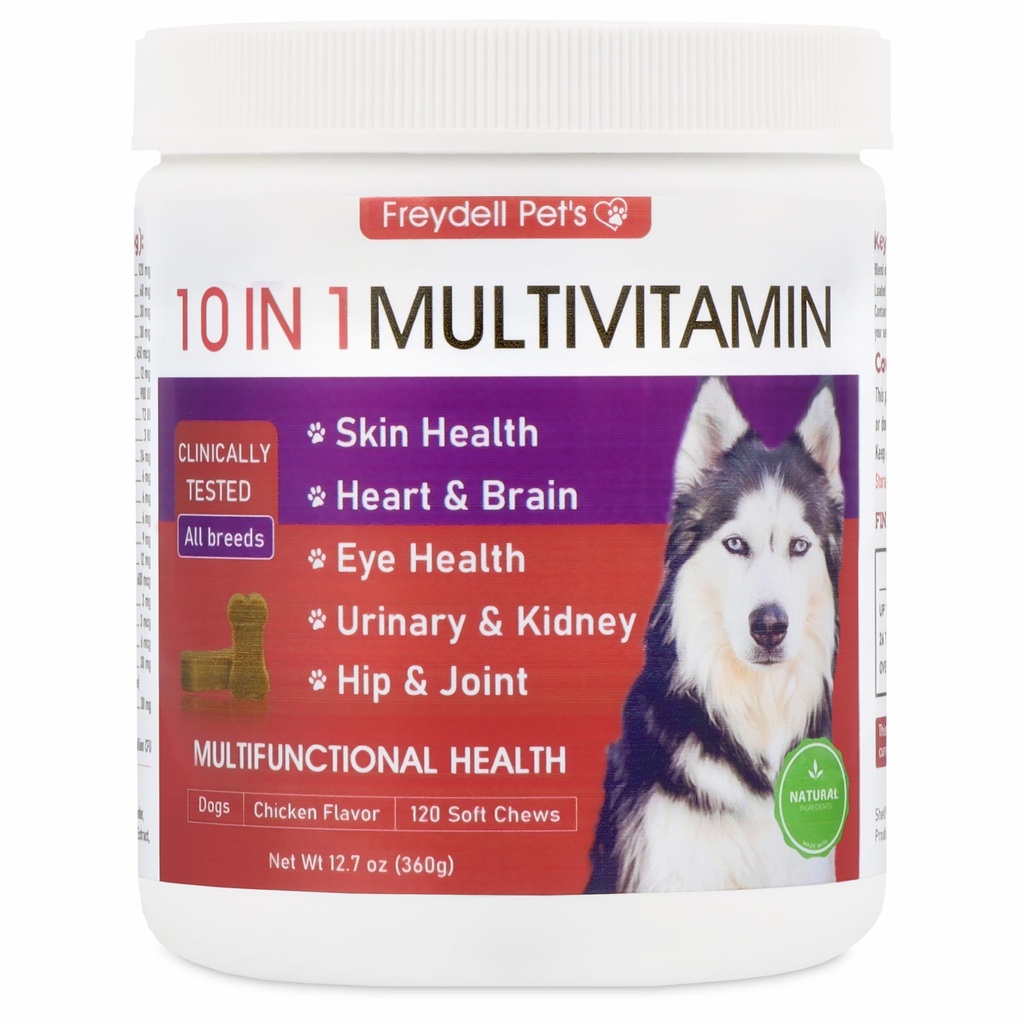 Freydell Pets Multivitamina Dog Suplemento: Glucosamine Chondroitin, Probiotics, Omega Fish Oil, Skin and Coat Alergy Vitaminas - Suplementos de perros &amp; Vitaminas