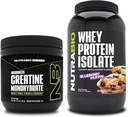NutraBio Monohidrato de Creatina, Desflavorado, 150g y Whey Protein Isolate, Blueberry Muffin, Suplemento Bundle - Muscle Energy, Lean Muscle Growth, Recovery, and Strength