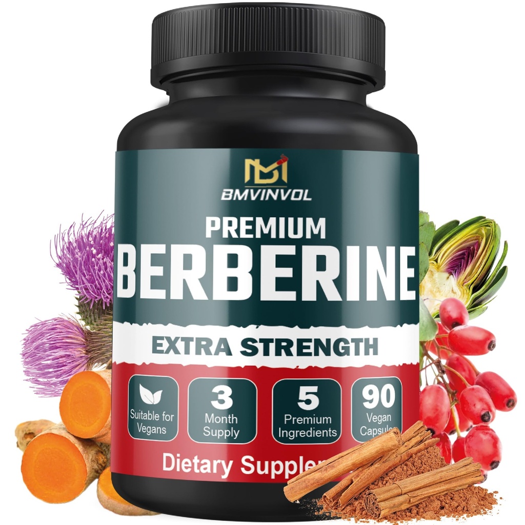 5-en-1 Berberine HCl con canela de Ceillón, cartola de leche, Turmeric, Artichoke - 90 cápsulas para 3 meses de suministro