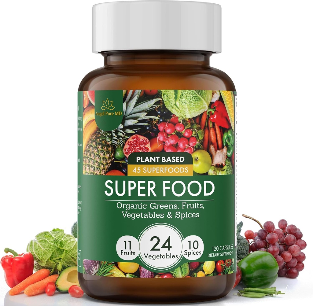 Super Greens and Reds Daily Fruits and Veggies Suplemento: USDA Organic Superfood Greens Suplemento, Cruciferous Vegetable Capsules, Suplementos vegetales para adultos Energía, Inmunidad, Gut Health 120ct