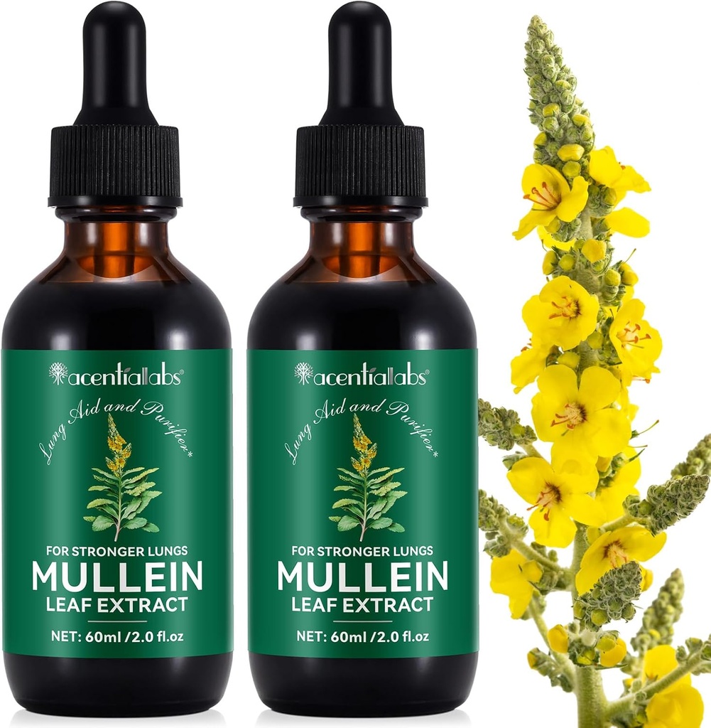 Mullein Drops for Lungs, Mullein Leaf Extract for Lungs, Mullein Leaf Tincture Drops, Powerful Mullein Leaf Liquid Extract Drops, Vegan Mullein Leaf Sublingual Fast Absorption, 4 OZ