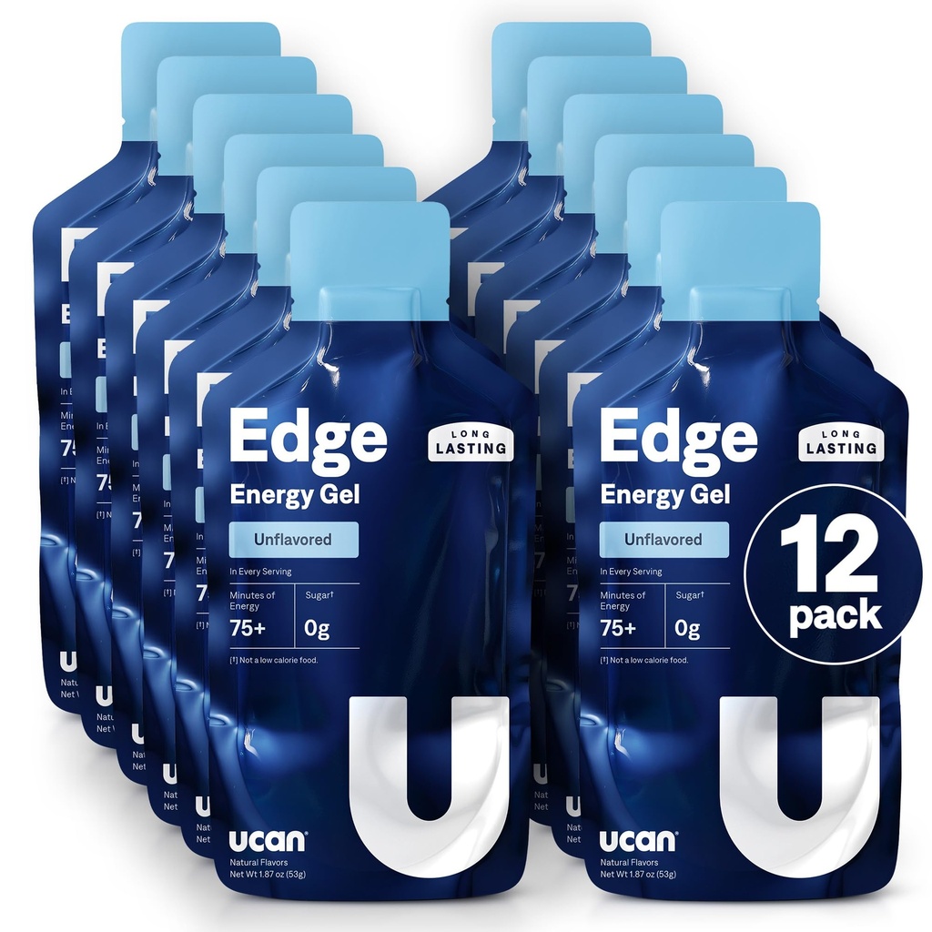 UCAN Edge Energy Gel Shots, Unflavored (12, 2 Ounce Packets) for Running, Training, Workouts, Fitness, Cycling, Crossfit | Sugar-Free, Vegan, & Keto Friendly Energy
