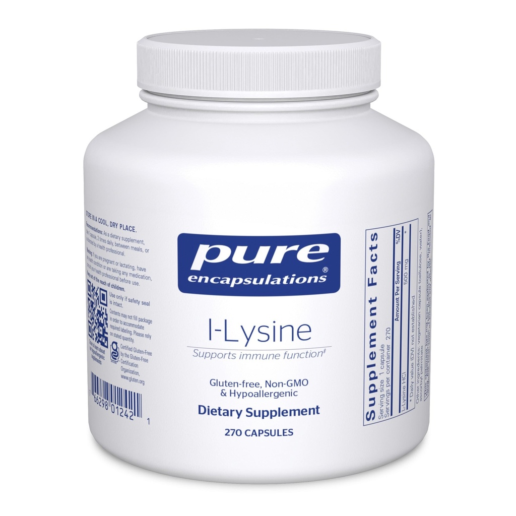 Pure Encapsulations L-Lysine - Essential Amino Acid Supplement for Immune Support " Gum, Lip Health* - with L-Lysine HCl - 270 Capsules