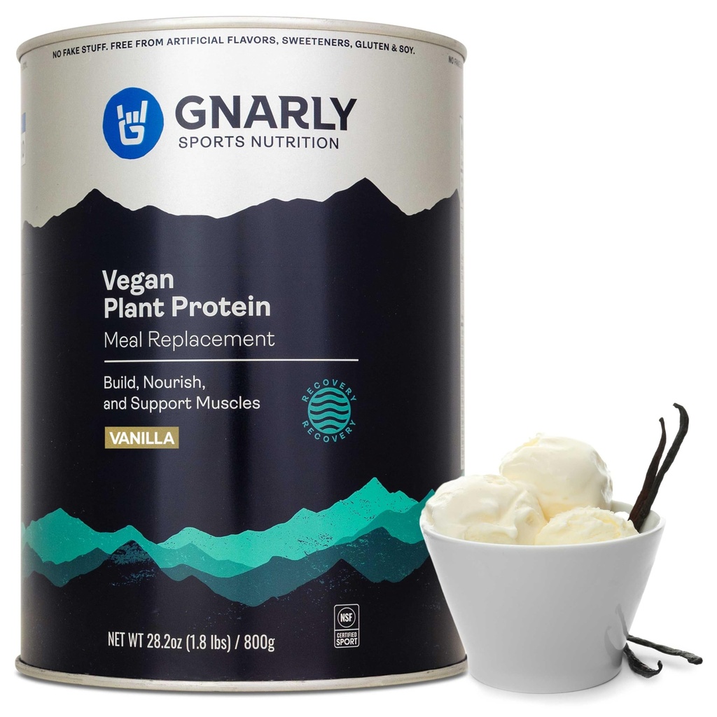 Gnarly Nutrición Proteína vegetal vegana – Vainilla Vegan Protein Powder, NSF Sport Certified – Reemplazo de la comida, Boost diario Nutritiional – Lactose Free Powder – Vainilla, 28,2 oz
