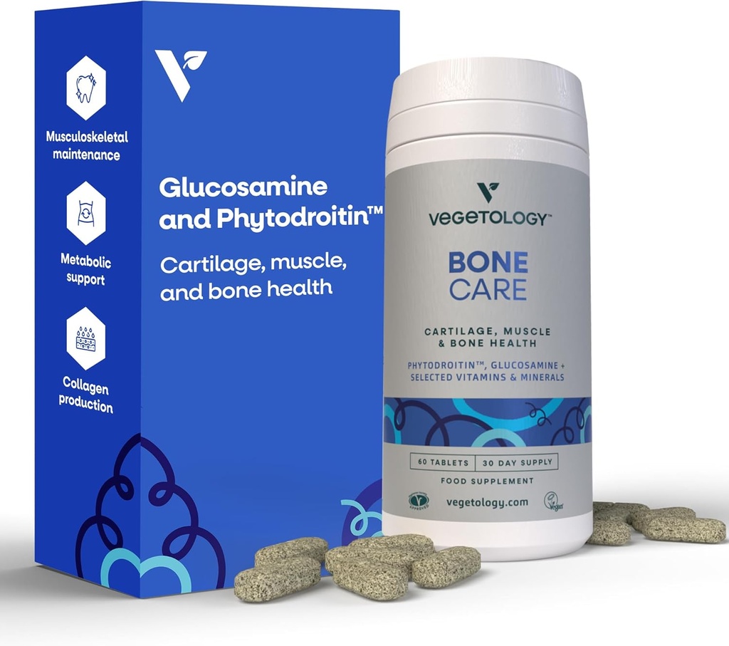 Suplementos de salud de bonificación - Fitodroitina, Glucosamina, Vitamina D3 K2 &amp; Calcio Suplemento - Cartilaje, musculo &amp; Apoyo Conjunto – Fuerza de bonificación vegana (60 Conde)