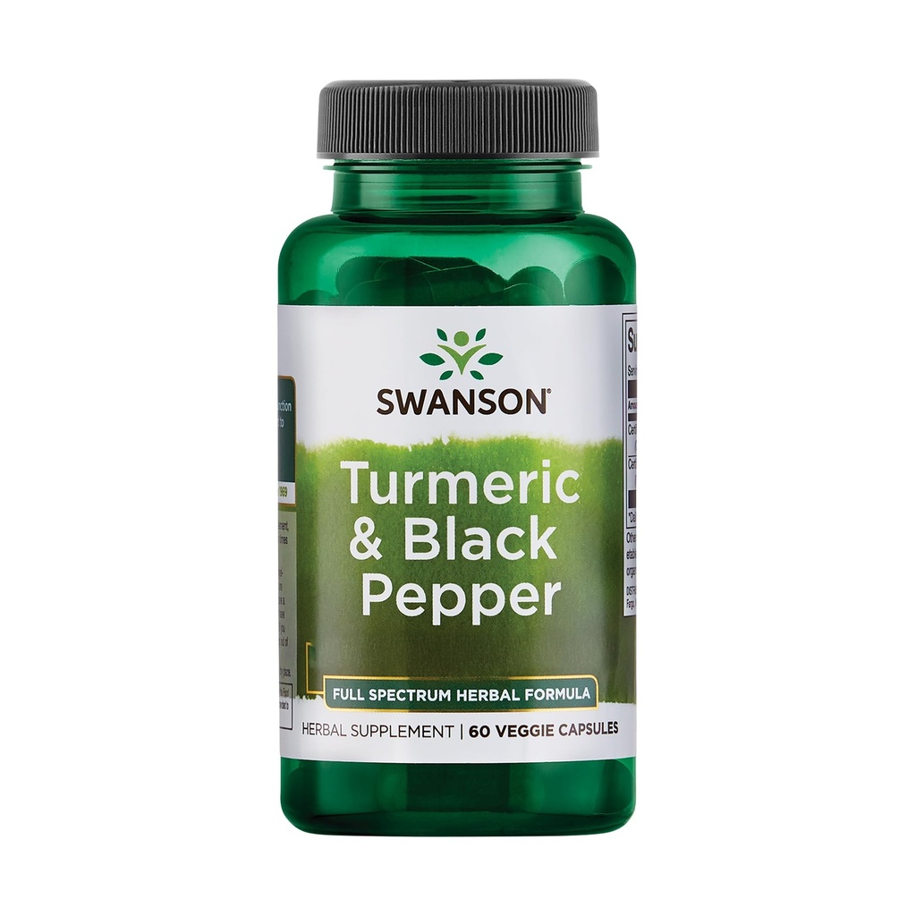 Swanson Turmeric " Black Pepper - Organic Joint Health, Heart Health, Digestion, " Liver Support Supplement - Natural Formula for Enhanced Bioavailability " Absorption - (60 Veggie Capsules)