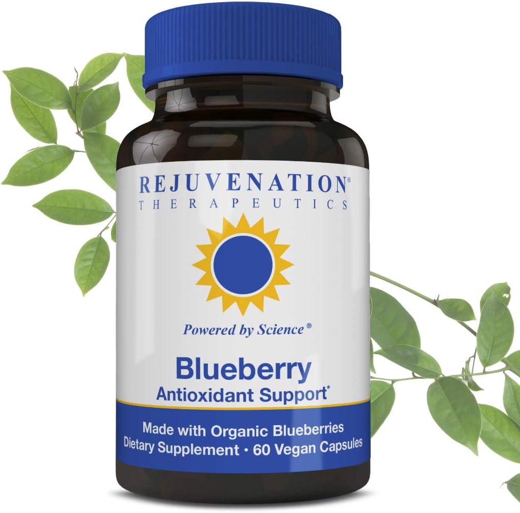 Rejuvenecimiento Terapia de Rejuvenecimiento Extracto de arándanos orgánicos - Potencial antioxidante para el soporte de salud cerebral - Vegan, libre de gluten, sin arroz, sin sílice (60 cápsulas Vegan, 350 mg)