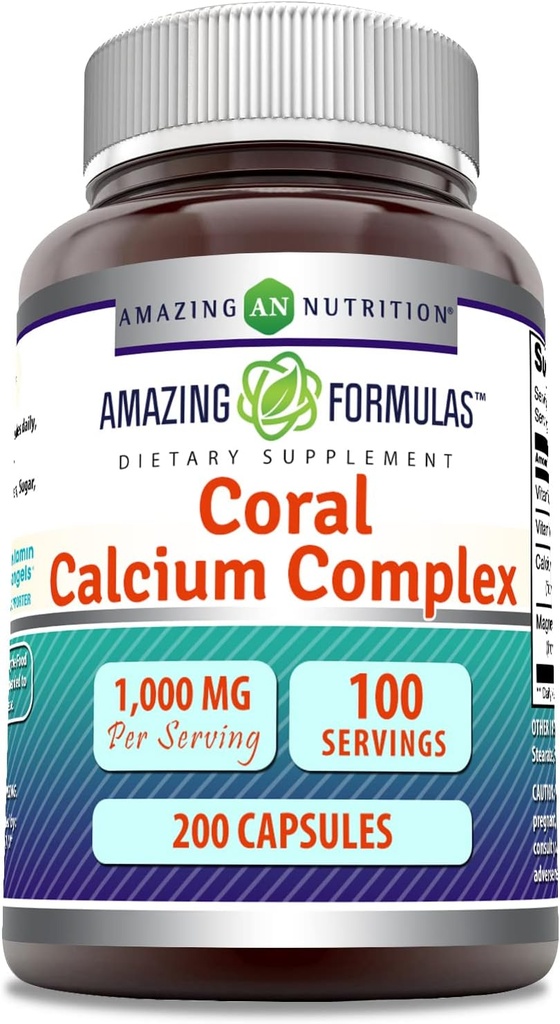 Amazing Formulas Coral Calcium Complex Supplement | 1000 Mg | 200 Capsules | Non-GMO | Gluten-Free | Made in USA