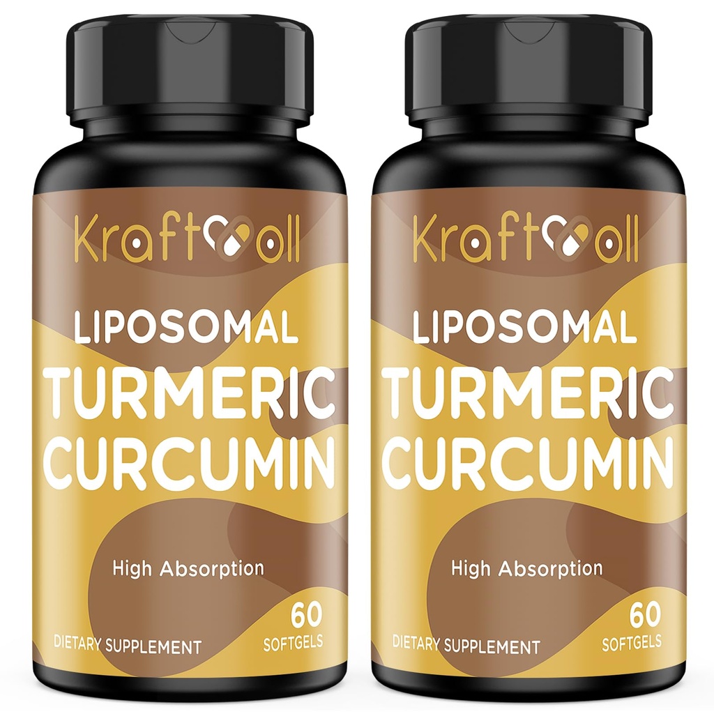 Liposomal Turmeric Curcumin 2200 mg con Black Pepper para la absorción mejorada y soporte conjunto, 60 softgels (2 Botellas)