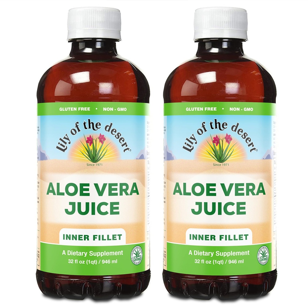 Lily Of The Desert Organic Aloe Vera Juice 2-Pack – Inner Fillet, Natural Gut &amp; Digestive Support, Stomach Relief, 32 Fl Oz Ea