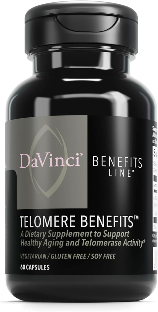 DAVINCI Labs Telomere Benefits - Dietary Supplement to Support Healthy Aging, Antioxidant Levels, Memory and Telomerase Activity* - with Astragalus Root Extract - Gluten-Free - 60 Vegetable Capsules