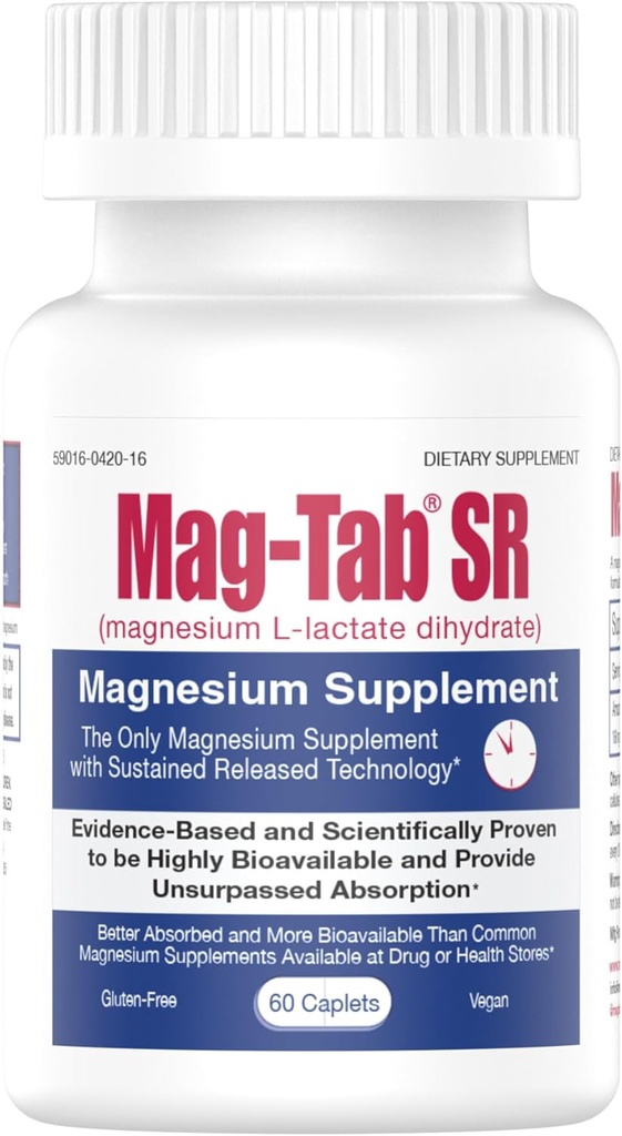 Entrega prolongada de magnesio de lactato para 10x Mejor Absorción-Mag-Tab SR (Sustained Release) 60 Conde-Supports Sleep, Muscle Cramps, Magnesium Deficiency Health Issue (60)