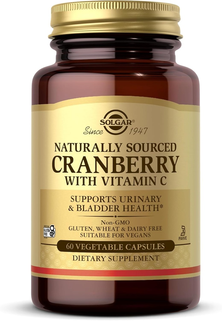 Fresa de Solgar con Vitamina C - 60 cápsulas vegetales - Apoya la salud de orina y vejiga - No GMO, Vegan, Kosher, Gluten Gratis - 60 piezas