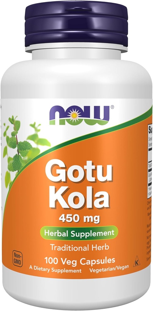 AHORA Suplementos de alimentos, Gotu Kola (Centella asiatica) 450 mg, Suplemento herbal, 100 cápsulas de verduras