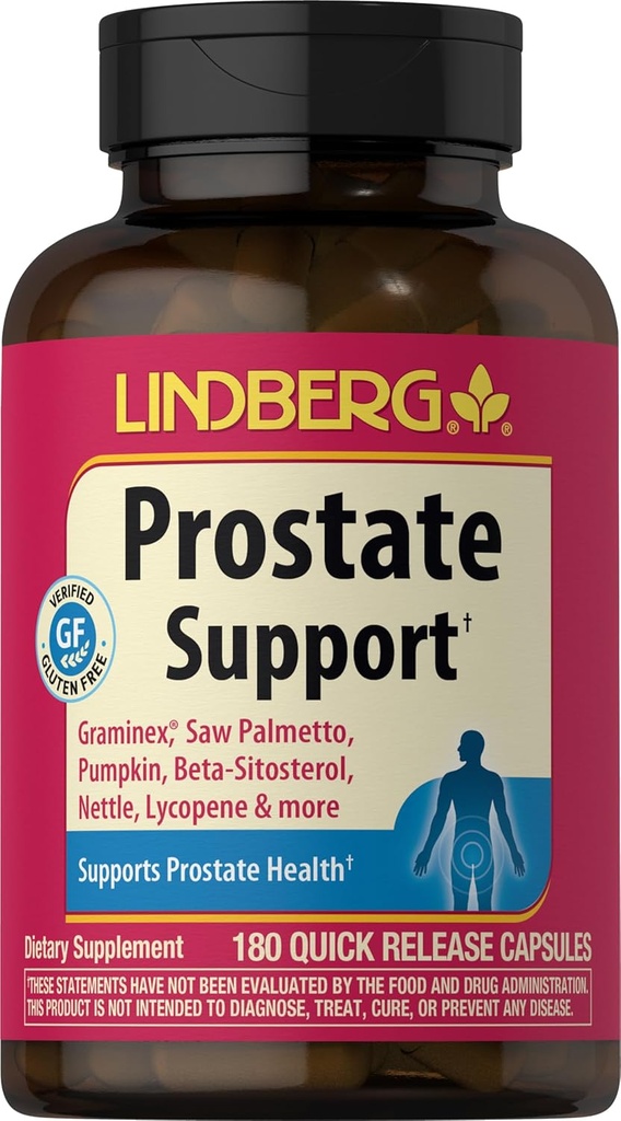 Lindberg suplemento de próstata para hombres Silencio 180 cápsulas Silencio con Saw Palmetto, Lycopene, Beta Sitosterol, Pumpkin Seed Extract ¦ Non-GMO, Gluten Free