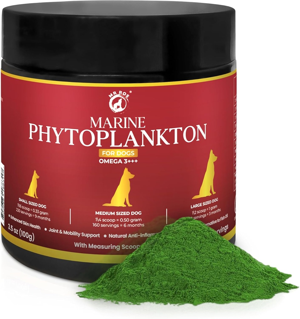 Pólvora de Phytoplankton para perros – Omega-3 EPA, Vitaminas & Antioxidantes, Zinc & Minerals – Esquí picante, Coat &amp; Immune Apoyo Suplemento – Microalgas puras (3,5 oz / 100 g).