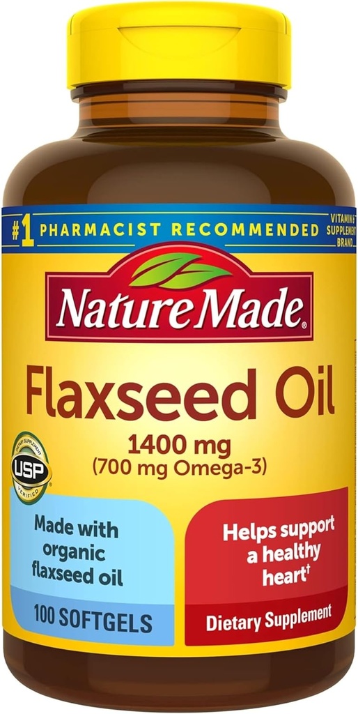Nature Made Organic Flaxseed Oil 1,400 mg - Omega-3-6-9 para la salud cardíaca - 300 Conde (Pack of 1)