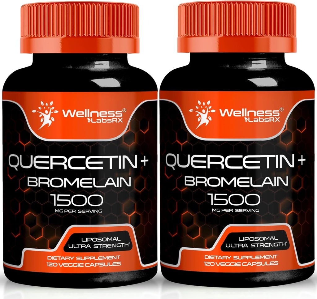 Quercetina con suplemento de bromelaina - 1500mg - Apoyo inmunitario y cápsulas de salud cardíaca para hombres y mujeres, suplementos de quercetina ayuda a apoyar sistema respiratorio mixto y saludable - 120 cuenta (2 paquete)
